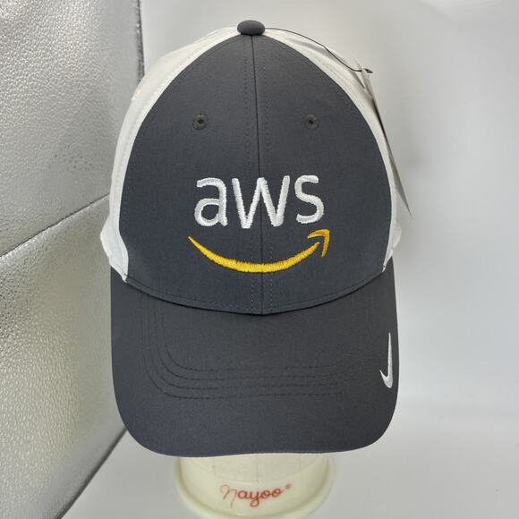 AWS Hat‎ Cap Strap Back Mens Black White Nike Golf Embroidered Amazon Cloud Tech - Picture 1 of 4